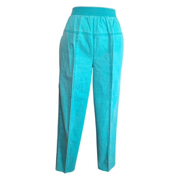 VTG 80's THAT'S ME! Women's Turquoise Pants SZ 7/8 USA High Waist Seamed Tapered - Picture 1 of 11